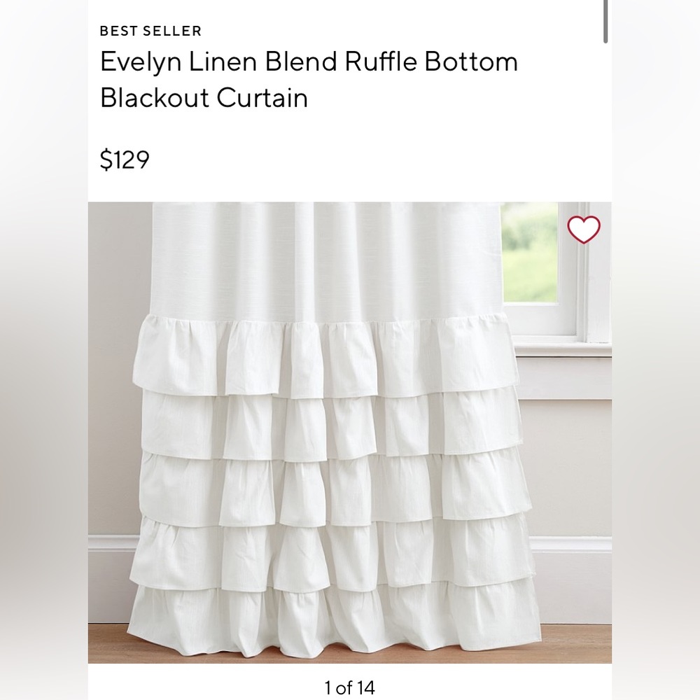 Pottery Barn Evelyn Linen Blend Ruffle Bottom Blackout curtain
